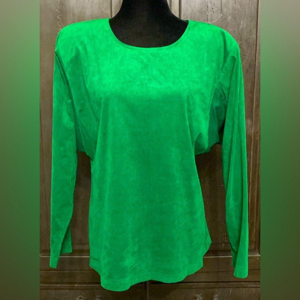 Vintage Barbara Lesser OS suede green blouse -Size Large